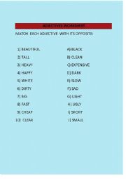 English Worksheet:  adjectives