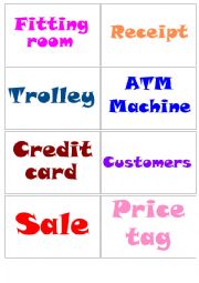English Worksheet: shopping flash card words game1