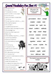 English Worksheet: General Vocab Fun Sheet #1