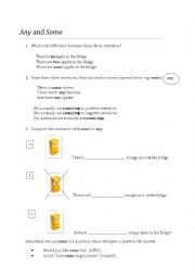 English Worksheet: Guided Discovery Any and Some
