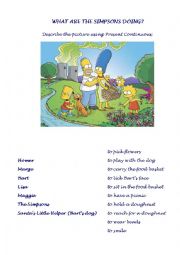 English Worksheet: Present progressive - What are the Simpsons doing?
