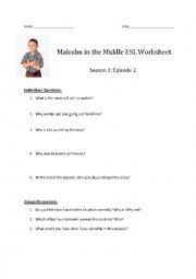 English Worksheet: Malcolm in the Middle ESL Worksheet - Season 1: Episode 2