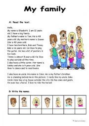 Family reading with exercises (2 pages)