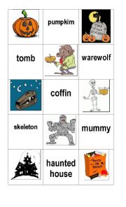 English Worksheet: Halloween Memory Game