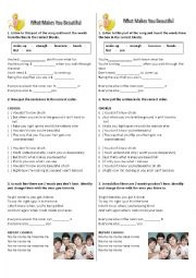 English Worksheet: WHAT MAKES YOU BEAUTIFUL - ONE DIRECTION