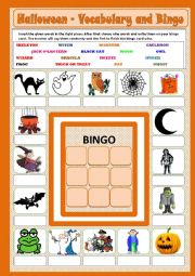 English Worksheet: Halloween - Vocabulary and Bingo