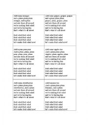 English Worksheet: Fruit Salad - a song-based activity card for pairwork/ groupwork