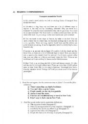 English Worksheet: READING COMPREHENSION EXERCISE