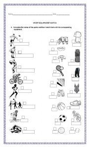 English Worksheet: Sports and equipment