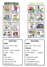 English Worksheet: TEAM CARDS +  PICTURE CARDS (NEEDED FOR THE PRESENT CONTINUOUS SMARTBOARD BOARD GAME)