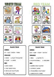 TEAM CARDS +  PICTURE CARDS (NEEDED FOR THE PRESENT CONTINUOUS SMARTBOARD BOARD GAME)