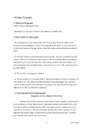 English Worksheet: Writing a Paragraph