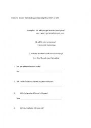 English Worksheet: using will, wont  or may 