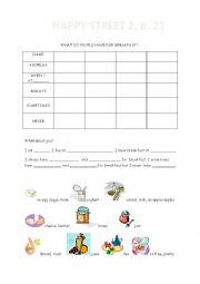 English Worksheet: Breakfast  Happy Street 2