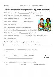English Worksheet: any, arent, is, some Worksheet