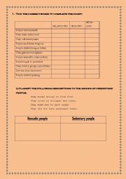 English Worksheet: Prehistory: AGES, Nomadic vs. Sedentary people