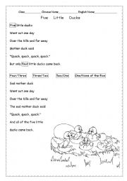 English Worksheet: Five little ducks