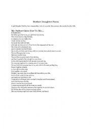 English Worksheet: a poem from a girl to her stepmother