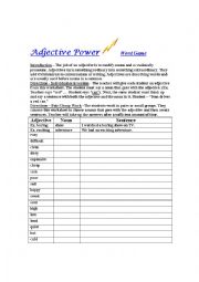 English Worksheet: Adjective Power - Word Game