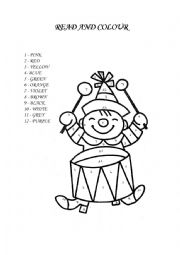 English Worksheet: Read and colour the clown