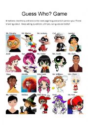 English Worksheet: Guess Who Game for practice asking questions about people