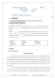 English Worksheet: English test 11th form