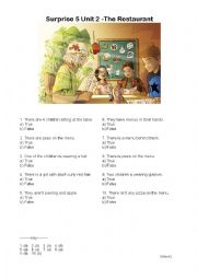 English Worksheet: Surprise 5 Unit  2 -At the Restaurant