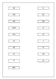 English Worksheet: syllable (letters) cards for making words (2 pages)