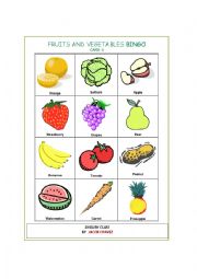English Worksheet: fruits and vegetables bingo part 4
