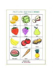 English Worksheet: fruits and vegetables bingo part 4