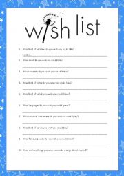 English Worksheet: Wish list