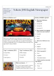 English Worksheet: School Newspaper Halloween edition