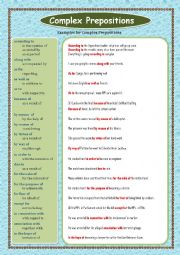 English Worksheet: Complex Prepositions   Part - 01