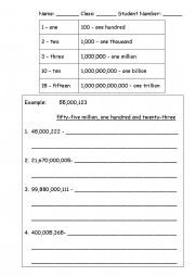 English Worksheet: Big numbers practice