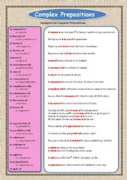 English Worksheet: Complex Prepositions    Part - 02