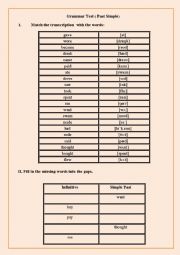 English Worksheet: Past Simple ( Test)