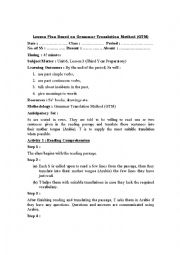 English Worksheet: Lesson Plan Based on Grammar Translation Method (GTM)