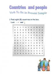 English Worksheet: Countries and people. Verb To Be in Present Simple