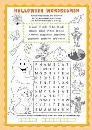 English Worksheet: Halloween Wordsearch