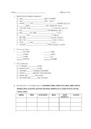 present continous; some & any; a,an,some, food vocabulary