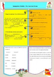 English Worksheet: Immigration Mobility The American Dream