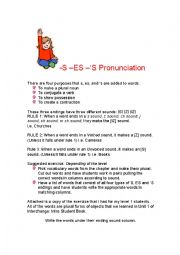 S, ES, and S endings Rules and worksheet