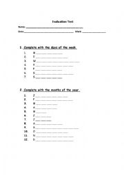 English Worksheet: days of the week, months, seasons and weather