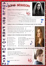 English Worksheet:  ADELE-SET FIRE TO THE RAIN-SONG SESSION!Listening activities
