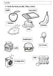 English Worksheet: Circle the food you like