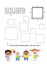 English Worksheet: Shapes - Trace and Color
