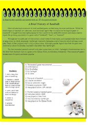 English Worksheet: A Brief History of Baseball 