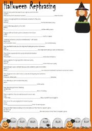 English Worksheet: Halloween rephrasing