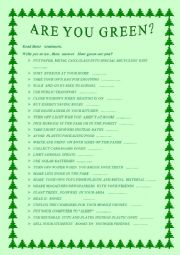 English Worksheet: ARE YOU GREEN? ECOLOGICAL STEPS -SPEAKING 