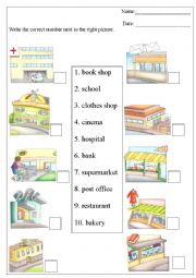 English Worksheet: places in the town